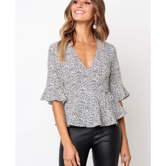 Tops - White Leopard Top Animal Print Blouse With Black